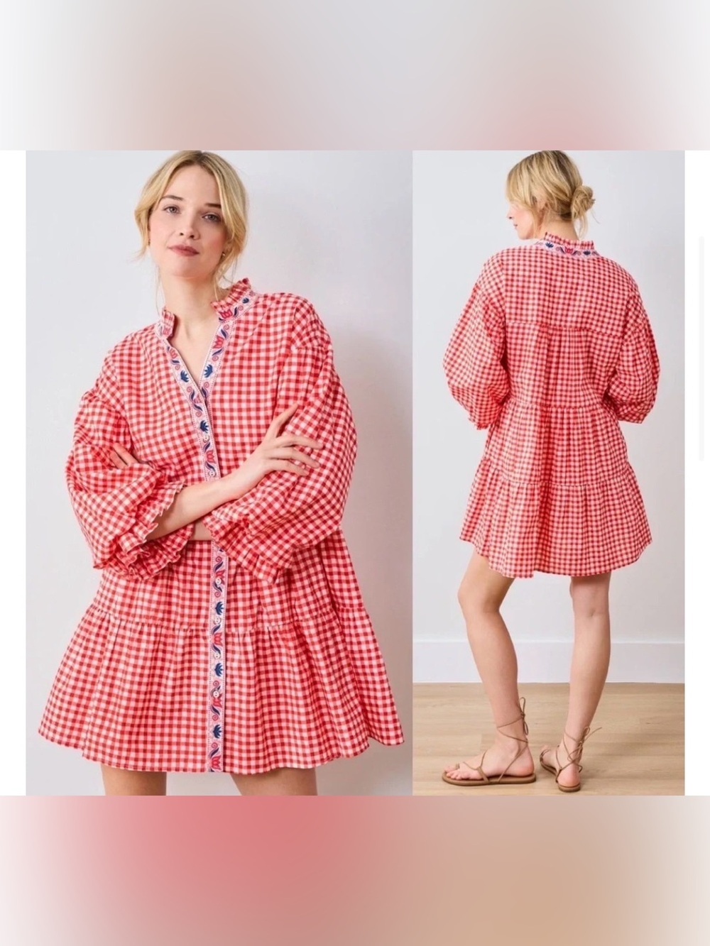 Printfresh Rosalita Gingham Mini Tiered Dress Small Cotton